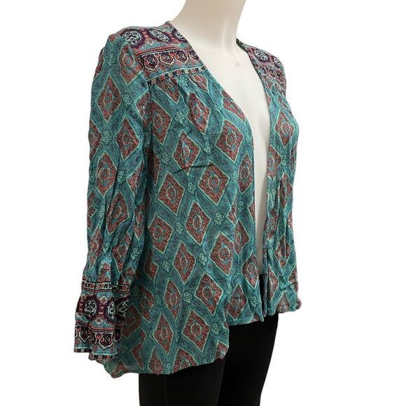 O’ NEILL teal boho‎ open front kimono beach cover up size XS - S paisley green - Picture 2 of 9